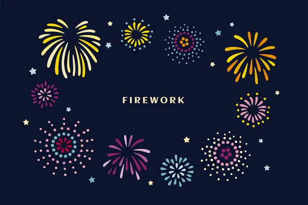 Beautiful Fireworks Night Sky Flat Design — Stock Vector