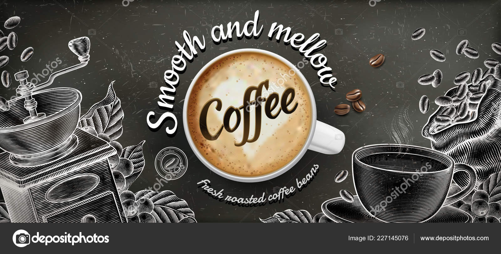 Download Coffee Banner Ads Illustratin Latte Woodcut Style ...