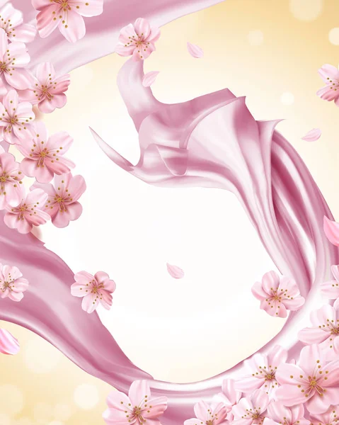 Cetim Rosa Sakura Voando Ilustração — Vetor de Stock