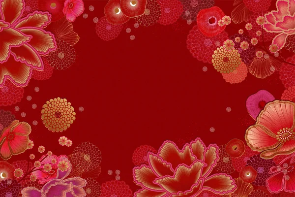 红色和紫红色色调的豪华花卉框架背景 — 图库矢量图片