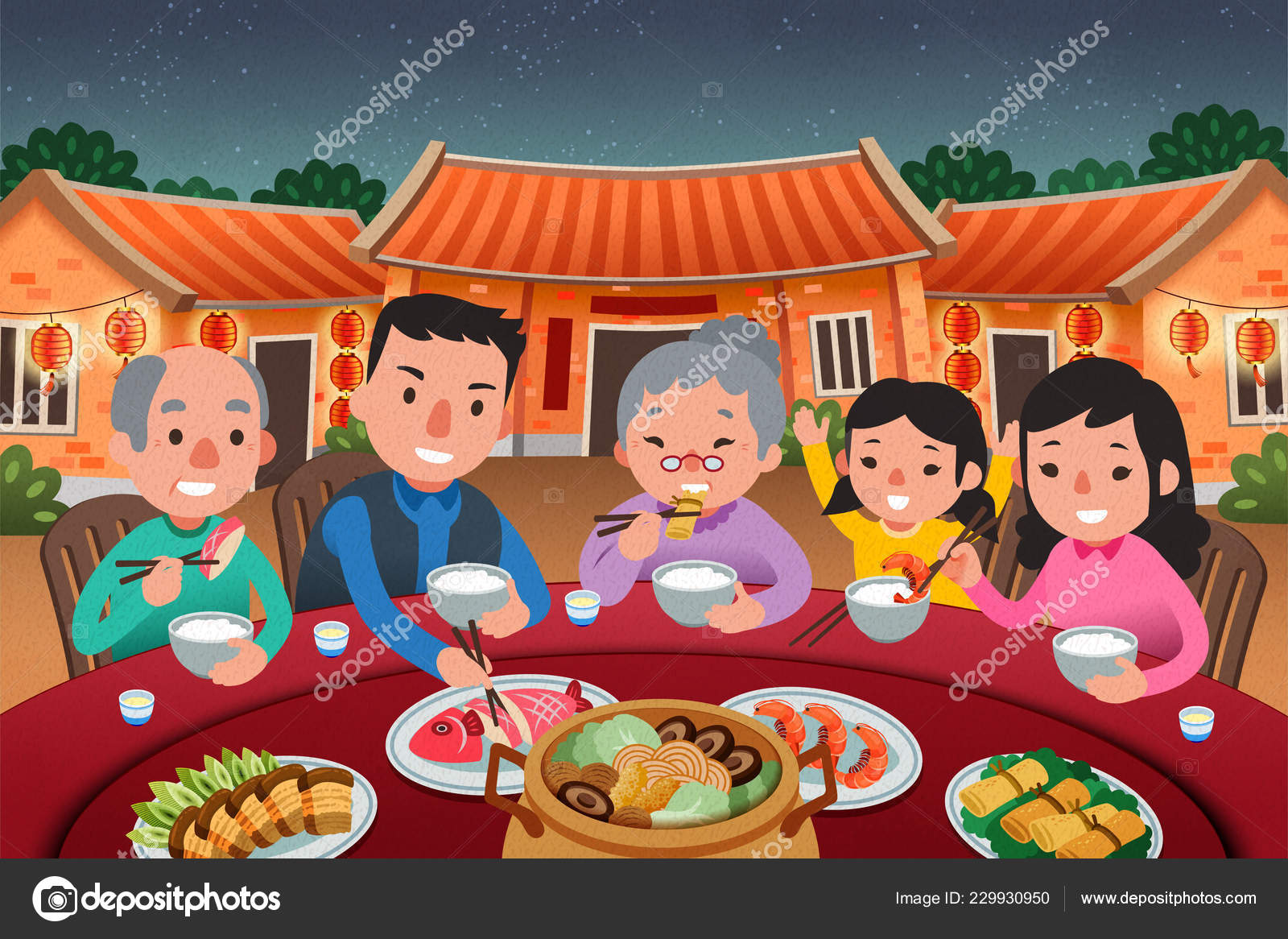 pix Chinese New Year Family Dinner Reunion https depositphotos com 229930950 stock illustration traditional reunion dinner family lovely html