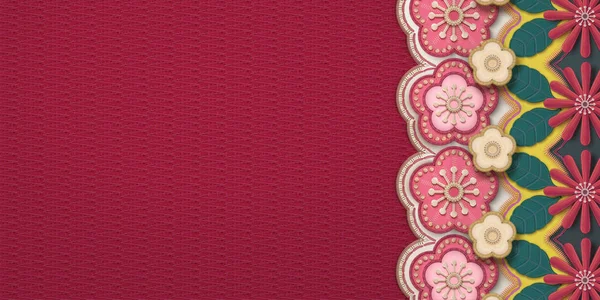 刺繍梅の花と菊フレーム バナー — ストックベクタ