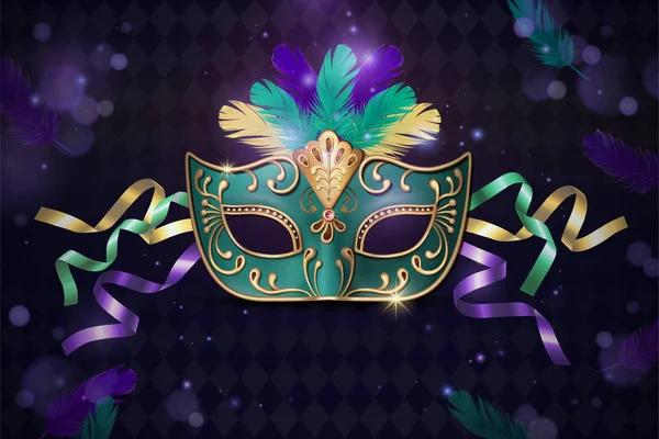 Mascarada Máscara Decorativa Ilustração Fundo Roxo — Vetor de Stock