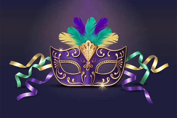 Mascarada Máscara Púrpura Decorativa Ilustración — Vector de stock
