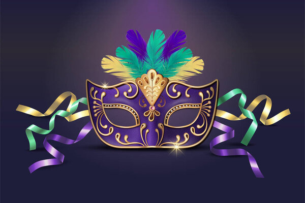 Masquerade decorative purple mask in 3d illustration