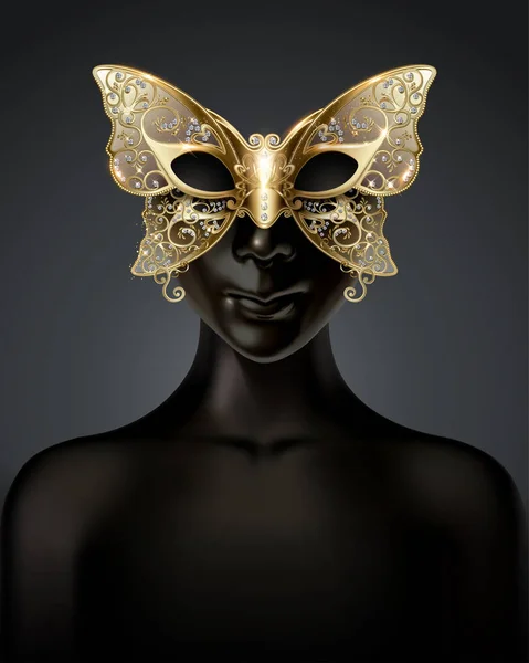 Modello Manichino Nero Indossando Maschera Farfalla Carnevale Illustrazione — Vettoriale Stock