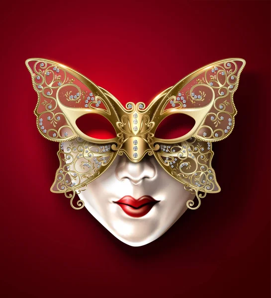 Máscara Carnaval Mariposa Dorada Ilustración — Vector de stock