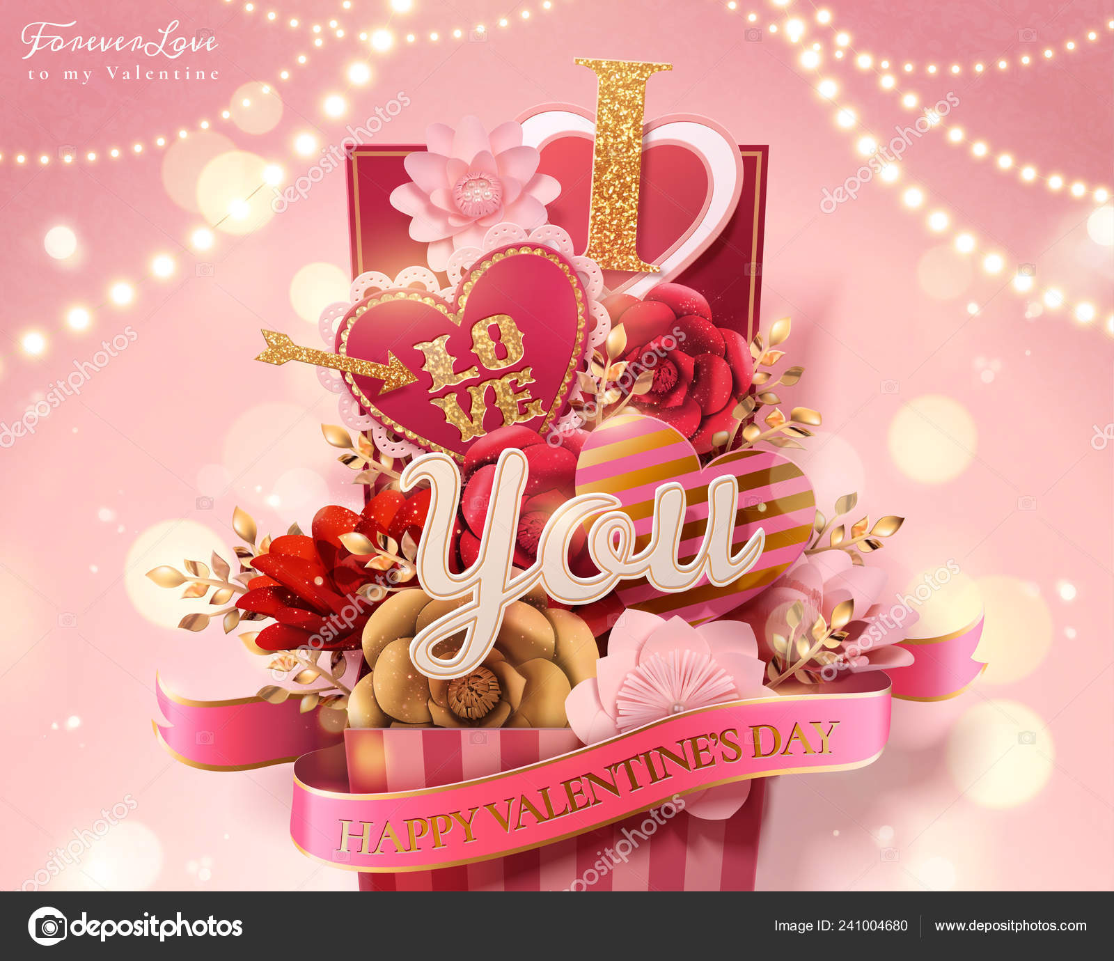 Happy Valentine Day Gift Box Full Paper Flowers Heart Shaped Stock Vector Royalty Free Vector Image By C Kchungtw 241004680