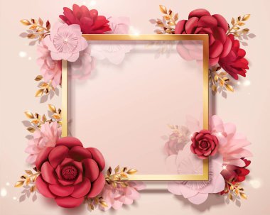 Romantik Sevgililer günü kartı şablonu 3d çizim kağıt çiçeklerle