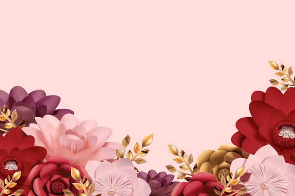 Romantische Papierblumen Garten Hintergrund Illustration — Stockvektor