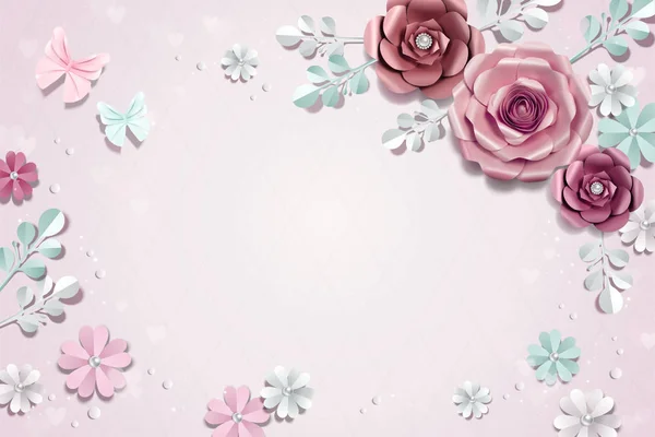 Romantische Papierblumen Hintergrund Illustration — Stockvektor
