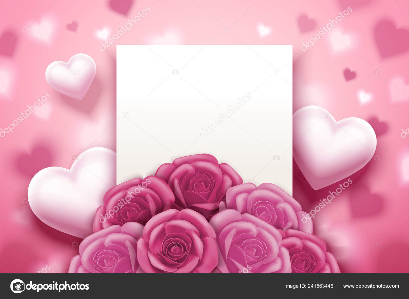 Romantic Valentine Card Pink Roses Heart Decorations Illustration