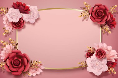 Zarif kağıt çiçekler arka planda 3d çizim