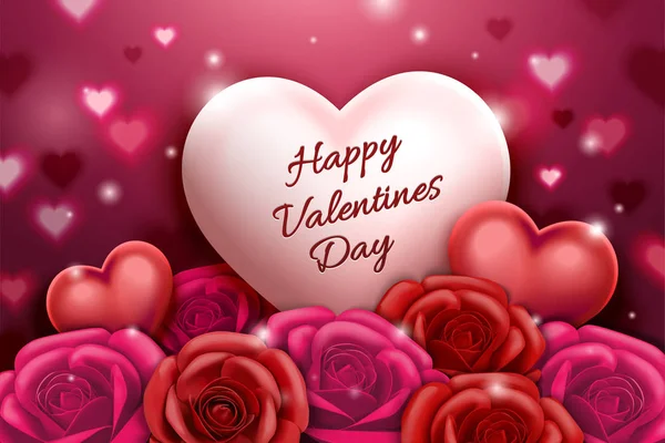 Aftelkalender Voor Valentijnsdag Ontwerp Met Rozen Hart Vormige Decoraties Illustratie — Stockvector