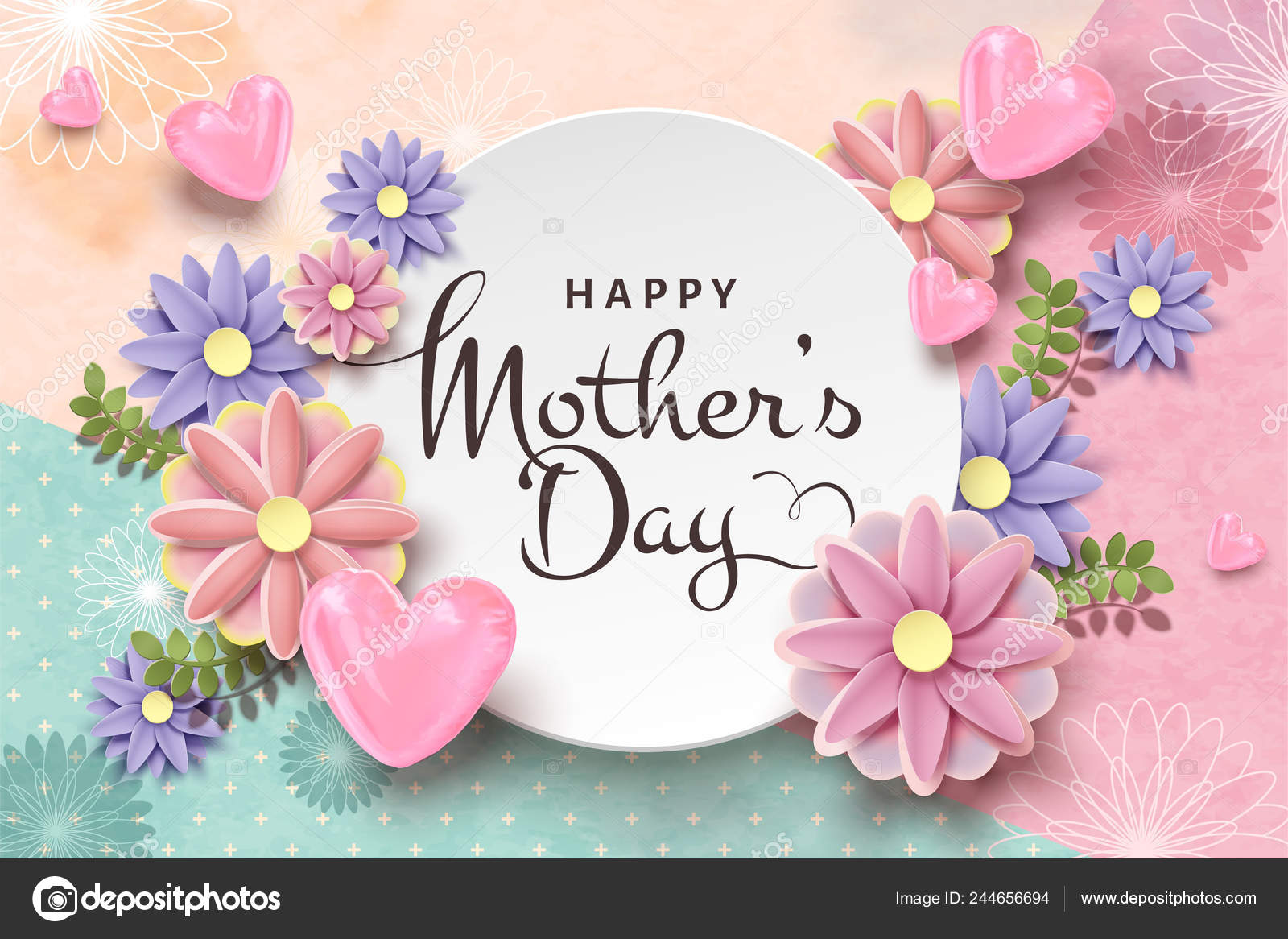 Happy Mother Day Card Template Paper Flowers Foil Heart Shaped Stock Happy Mother Day Card Template Paper Flowers Foil Heart Shaped Stock