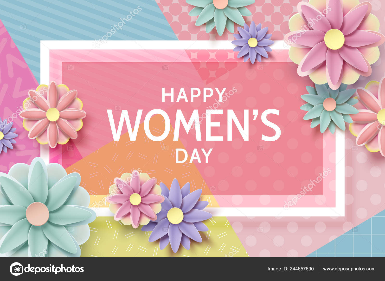 Happy Women #39 s Day Card Template Paper Flowers Decoration Stock Vector Happy Women #39 s Day Card Template Paper Flowers Decoration Stock Vector