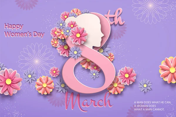 March Women Day Card Design Paper Flowers Purple — Stock Vector