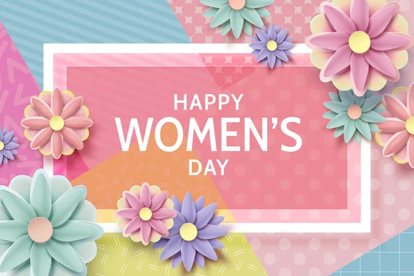 Happy Women Day Card Vorlage Mit Papierblumen Dekoration — Stockvektor