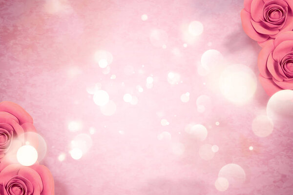 Романтические бумажные розы фон с эффектом боке блеск
