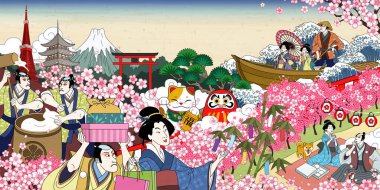 Ukiyo-e tarzı çiçek görüntüleme