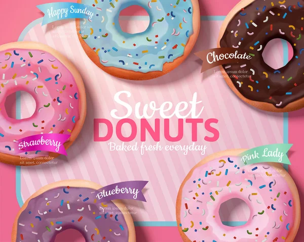 Lezzetli donuts reklamlar — Stok Vektör