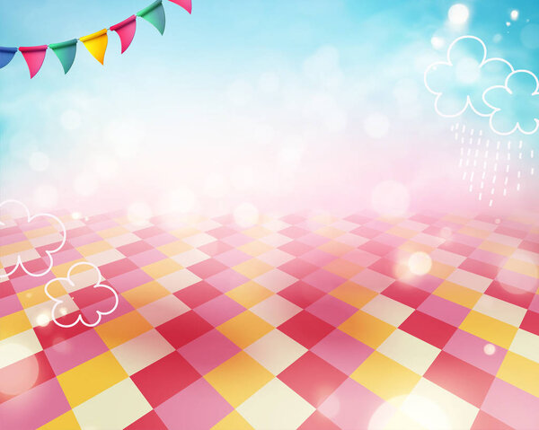 Colorful grid floor and sky