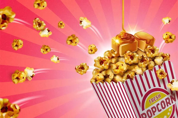 Klassische Karamell-Popcorn-Werbung — Stockvektor
