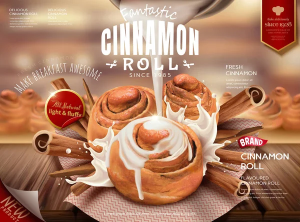 Cinnamon roll ads — Stock Vector
