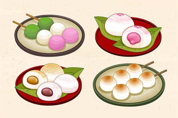 Dango japonés y mochi — Vector de stock