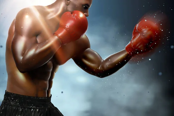Strong boxer throwing a hook — Stock Vector