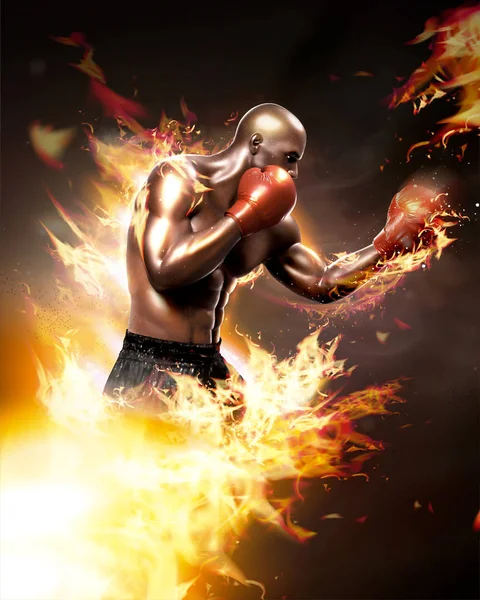 具有火焰效果的强力拳击手 — 图库矢量图片
