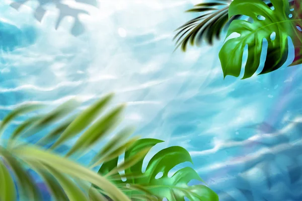 Hojas tropicales y piscina — Archivo Imágenes Vectoriales
