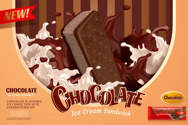 바닐라 초콜릿 아이스크림 광고 — 스톡 벡터