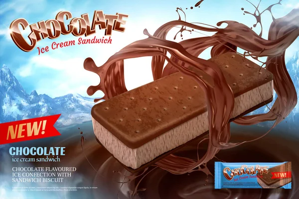초콜릿 아이스크림 광고 — 스톡 벡터