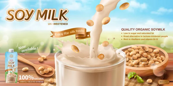 Organik soya sütü reklamları — Stok Vektör