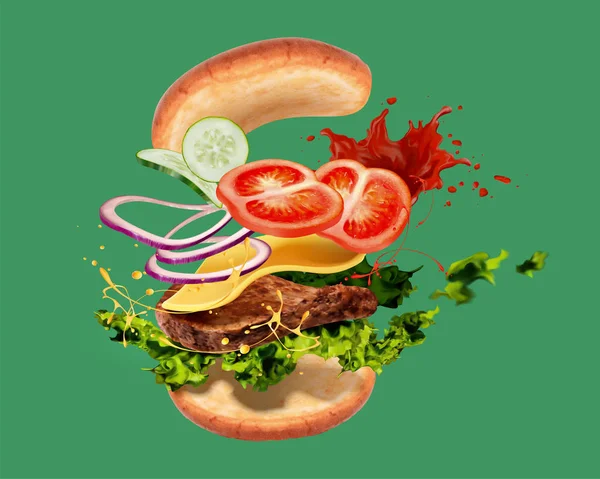 Yeşil arka planda hamburger — Stok Vektör