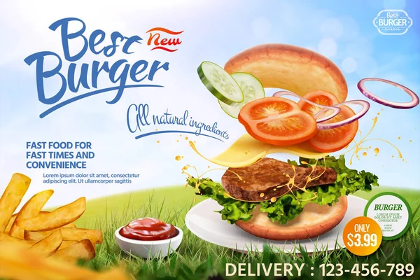 Deliciosos anuncios de hamburguesas — Vector de stock