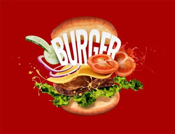 Hamburguesa sobre fondo rojo — Vector de stock