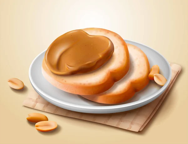 Peanut butter spread on toast - Stok Vektor