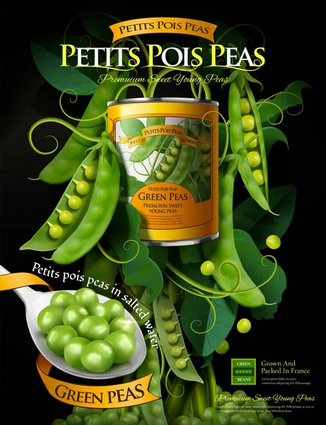 罐装小豌豆广告海报 — 图库矢量图片