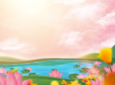 Güzel nilüfer gölet sahne
