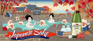 Kaplıcada Japon sake reklamları