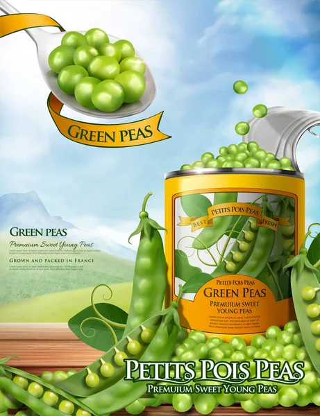 Canned green peas ads — Stock Vector