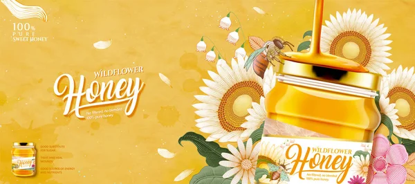 Mira de cerca la miel de flores silvestres — Archivo Imágenes Vectoriales