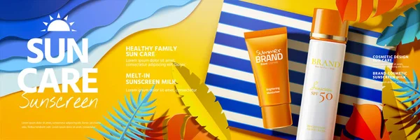 Zonnebrandcrème productadvertenties — Stockvector