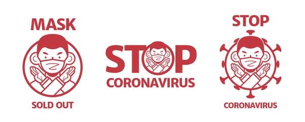 Stop Coronavirus Dan Mask Ikon Sold Out Seorang Pria Mengenakan - Stok Vektor