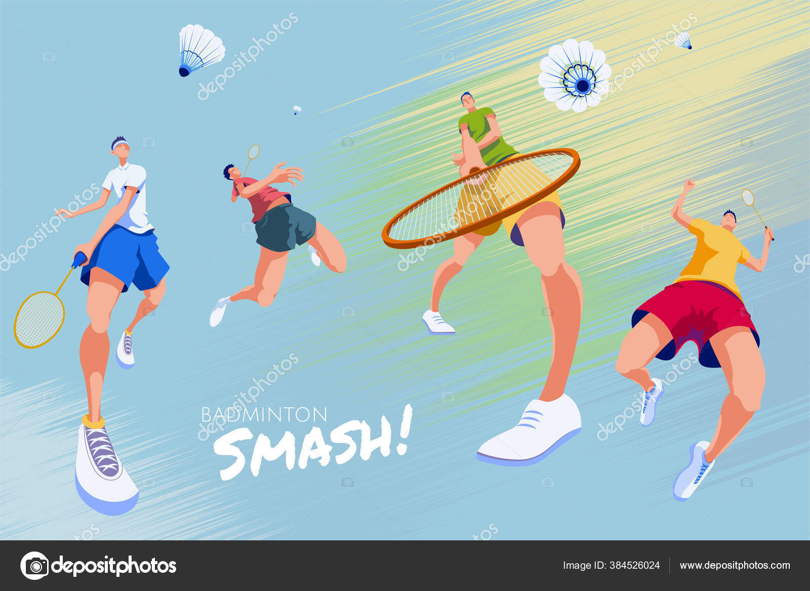 Badminton Promotion Poster Designed Four Energetic Players Doing Different  Kind Stock Vector Image by ©kchungtw #384526024