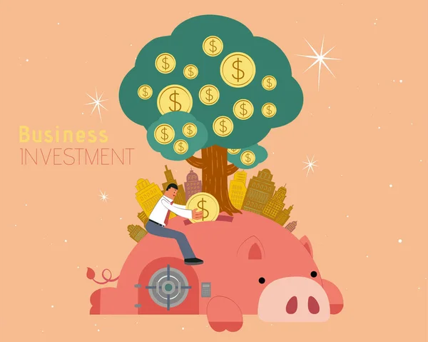 Empresário Colocando Uma Moeda Mealheiro Que Significa Conceito Investimento Árvore — Vetor de Stock