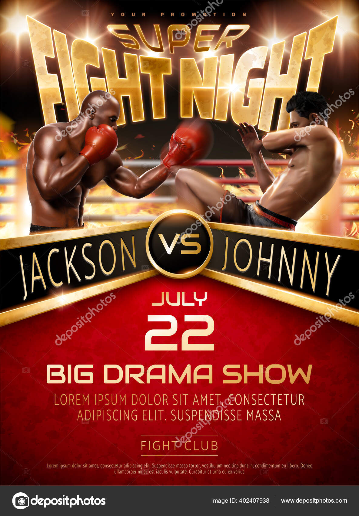 Муай Тай Дизайн Плаката Боксерского Шоу Двумя Красивыми.