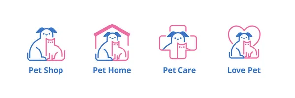 Lovely Pet Line Style Logo Set Dog Cat Different Industries — стоковый вектор